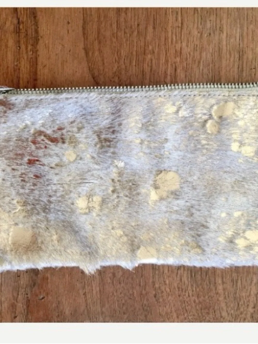 Artisan Made Metallic Gold Pony Fur Leather Clutch with Zipper